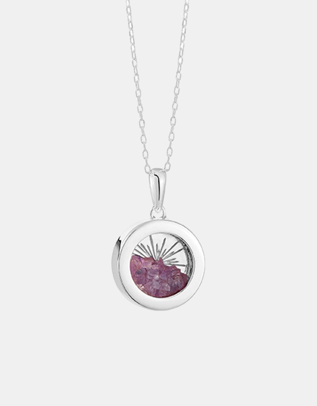 Rachel Jackson - Small Deco Sun Amulet February Birthstone Silver Amethyst Necklace (Protection & Healing)