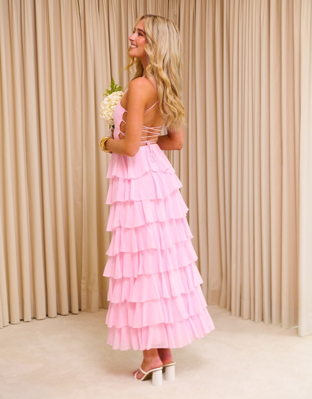 Beginning Boutique - Georgie Pink Ruffle Maxi Dress