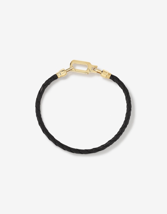 Michael Hill - Men's Black Leather Braided Bracelet with 10kt Yellow Gold