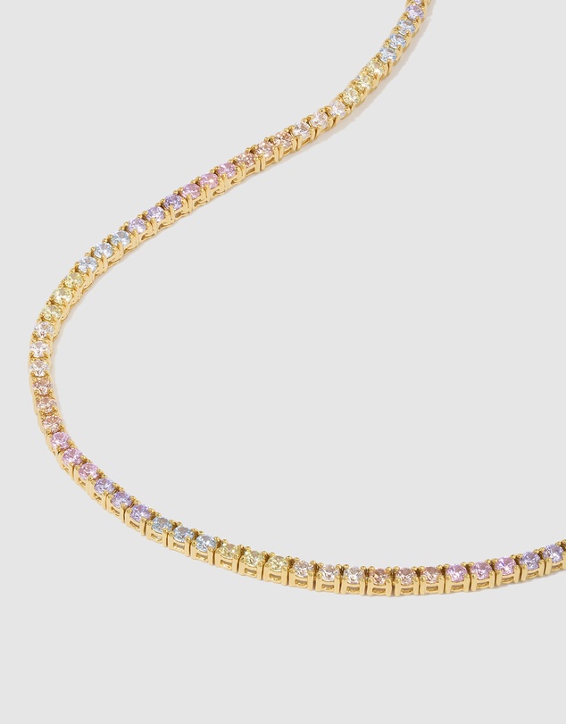 Wanderlust + Co - Pave 14K Gold Vermeil Rainbow Tennis Necklace
