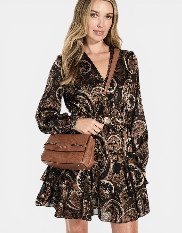 GUESS - Brown Melinda Top Handle Flap Bag
