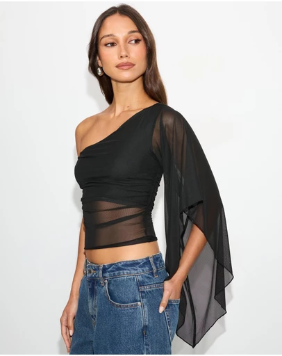 Dazie - Marcello One Shoulder Mesh Top