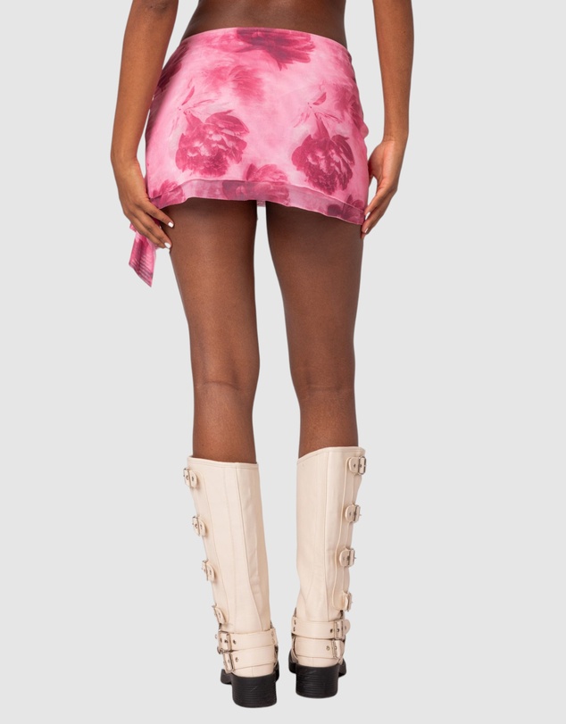 EDIKTED - Wanda Printed Mesh Ruffled Mini Skirt