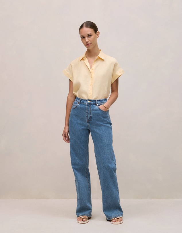 Trenery - Linen Cap Sleeve Shirt in Butter