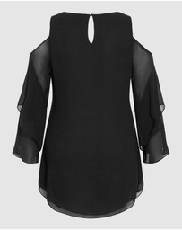 City Chic - Plus sizeCold Shoulder Hi Lo Top - black