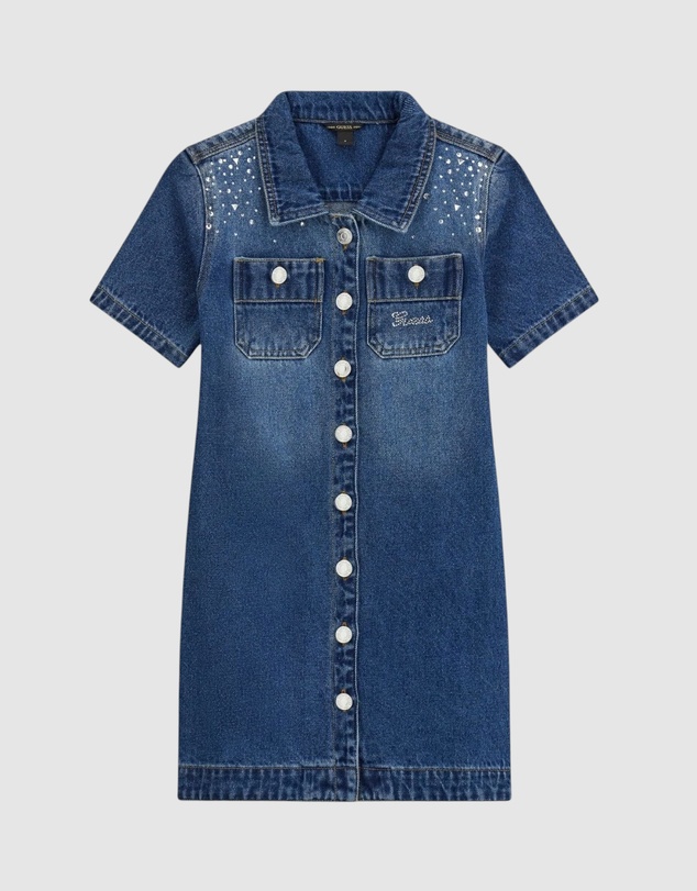 GUESS - Rhinestone Short Sleeve Denim Dress