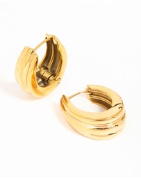 Lovisa - Waterproof Gold Plated Stainless Steel Hinged Hoop Indented Earrings
