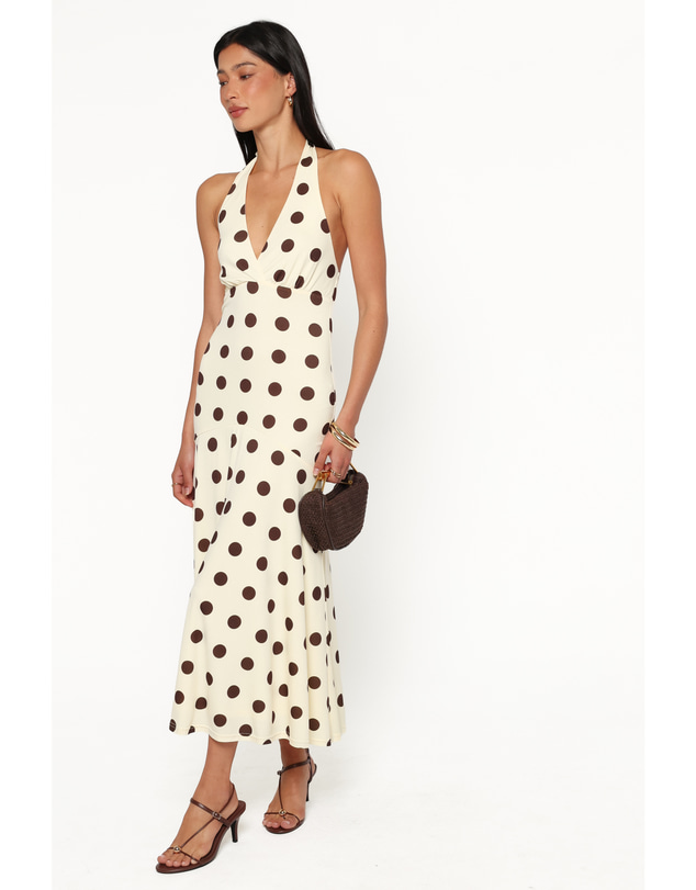 Petal & Pup - Lyndell Halterneck Maxi Dress - Butter Yellow Dot