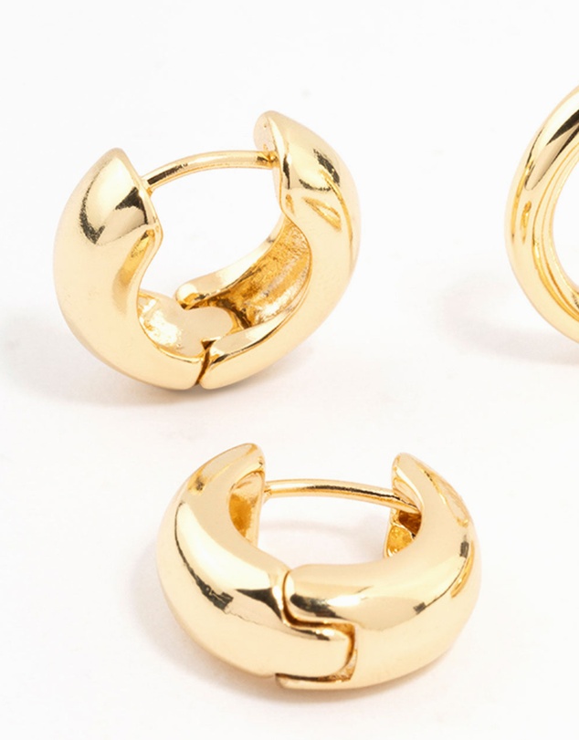 Lovisa - Gold Plated Thick & Thin Huggie Earrings 2-Pack