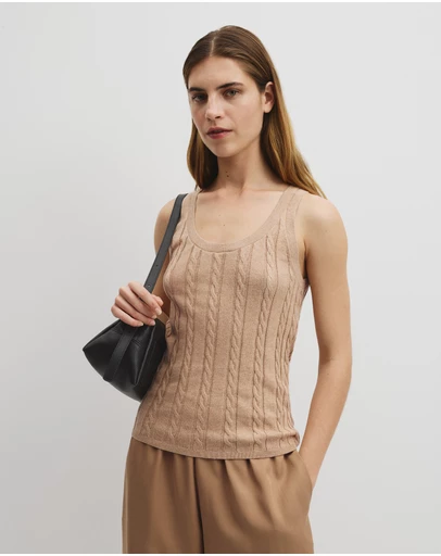 Country Road - Organically Grown Cotton Blend Cable Knit Tank