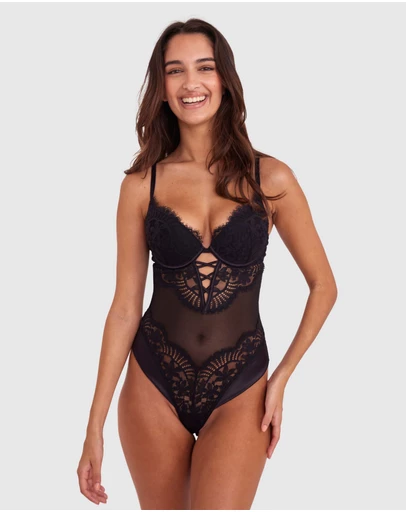 Bras N Things - Lourdes Push Up Plunge Bodysuit - Black