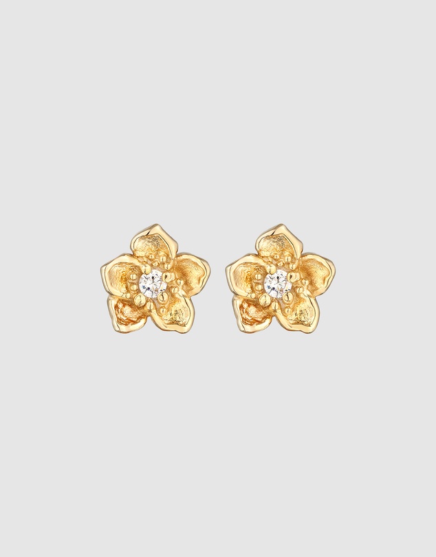 Elli Jewelry - Flower Zirconia Stud Earrings in Gold-Plated 925 Silver
