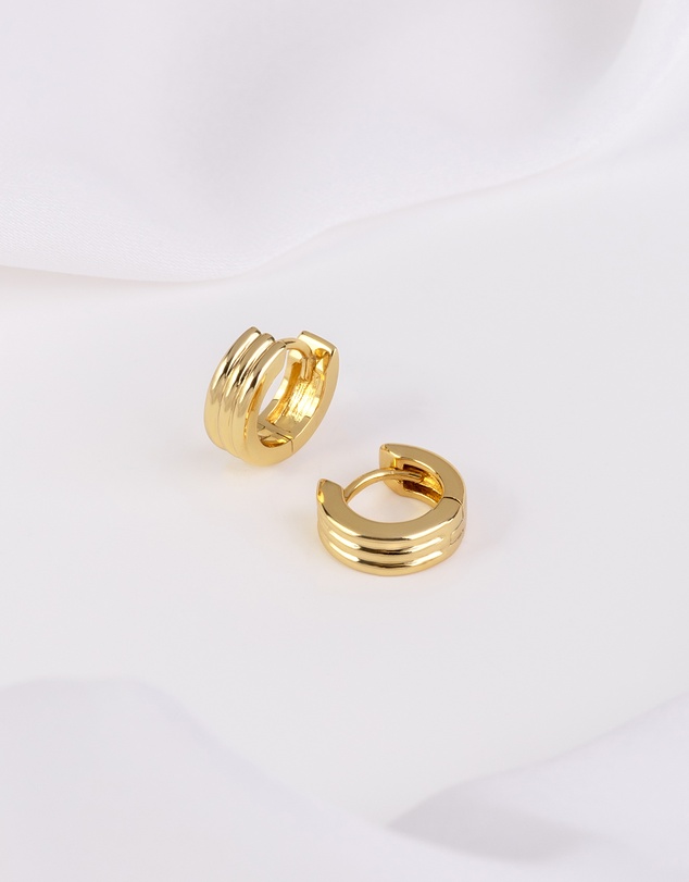 Wanderlust + Co - Triple Band Gold 8mm Baby Huggie Earrings