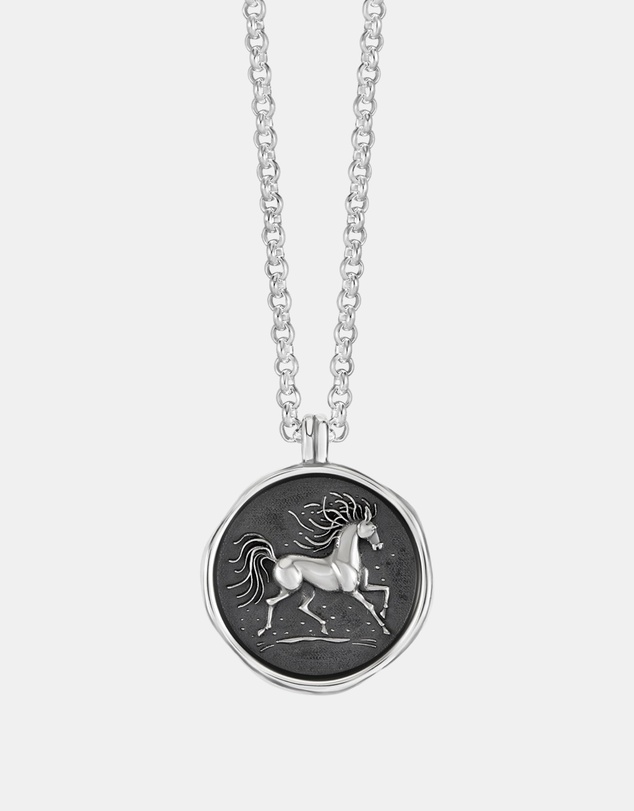 Dower & Hall - Men's Fire Horse Talisman Necklace in Oxidised Sterling Silver
