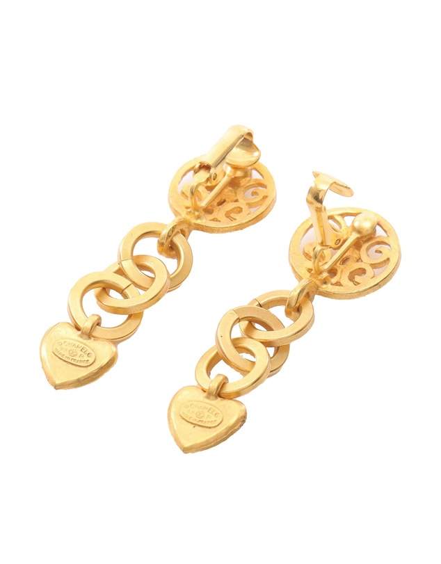 Pre-Loved by Azura Reborn - Pre-Loved Gold Plated CC Heart Drop Clip On Earrings