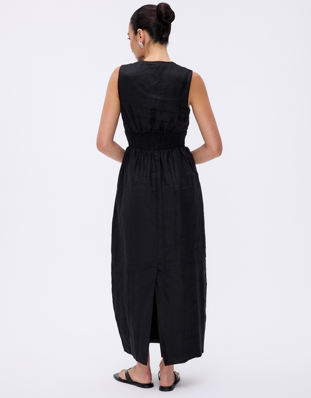 Minima Esenciales - Paloma Shirred Linen Midi Dress
