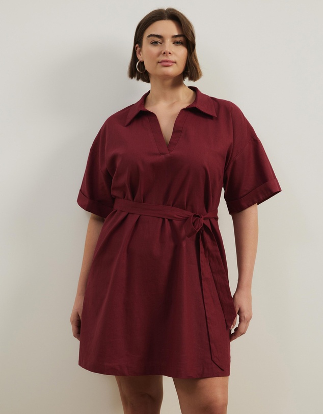 Atmos&Here Curvy - Britt Linen Blend Belted Mini Dress