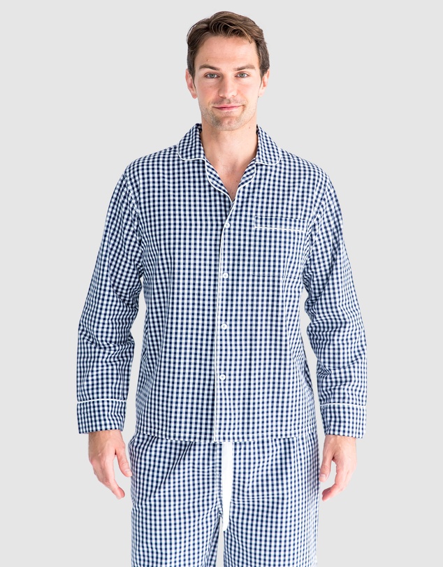Sant And Abel - Men's Hepburn Gingham Navy Long PJ Set