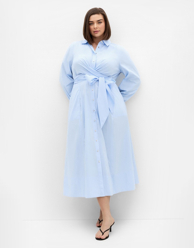 City Chic - Plus size Alexandria Tie Shirt Dress - ice blue