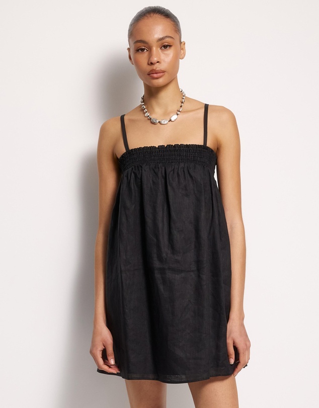 AERE - Amba Shirred Linen Mini Dress