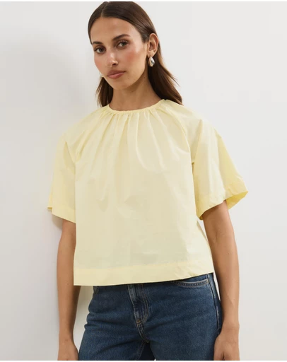 Atmos&Here - Tirsa Cotton Gathered Short Sleeve Top