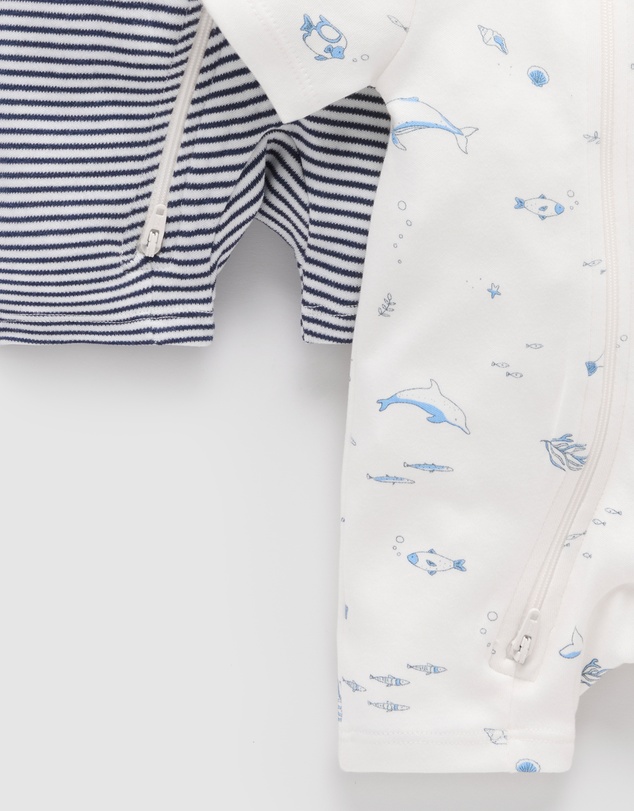 Purebaby - 2 Pack Short Zip Growsuit -Babies