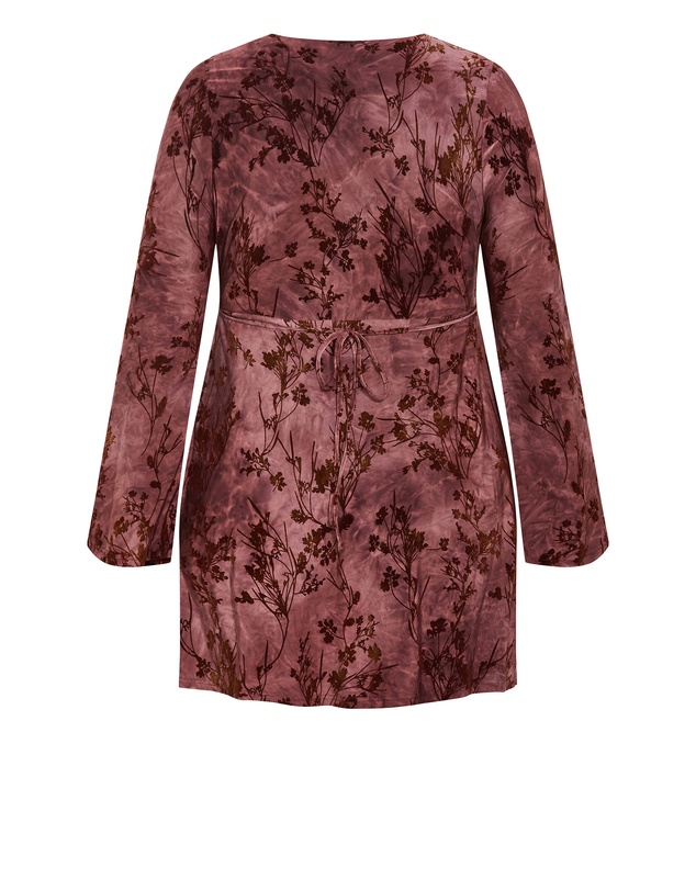 City Chic - Plus size Devore Flock Print Mini Dress - choc cherry