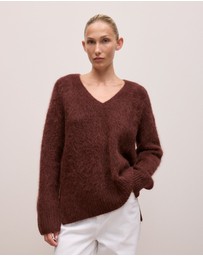Trenery - Brushed Alpaca Relaxed V Knit in Espresso