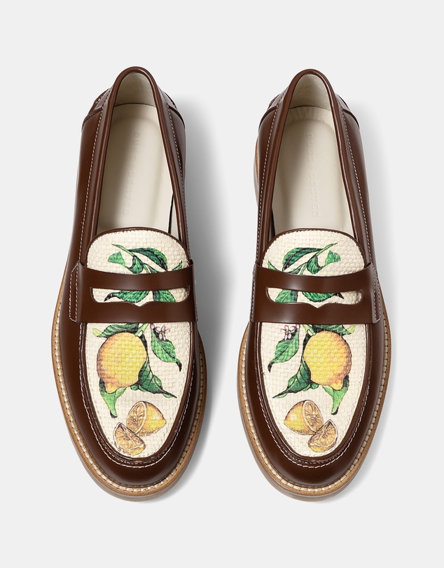 Duke + Dexter - Wilde Chestnut Lemon Raffia Penny Loafer - Men's