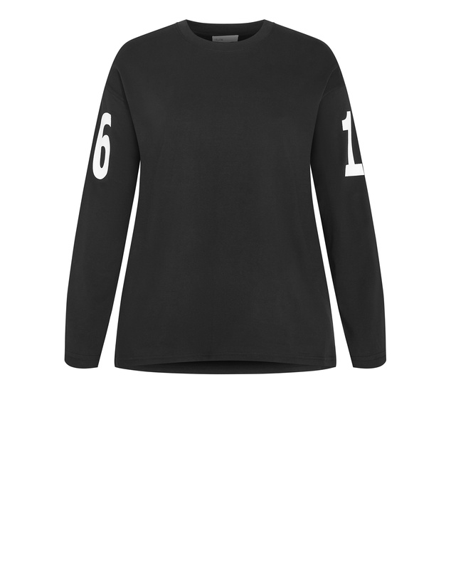 City Chic - Plus size Oversized Brklyn Long Sleeve Cotton Tee - black