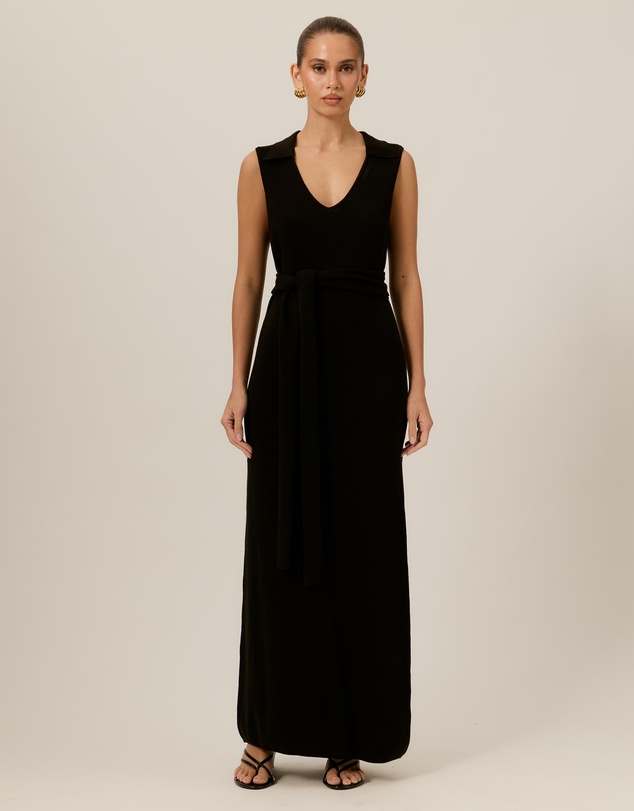Tussah - Willa Collard Tie Waist Knitted Maxi Dress
