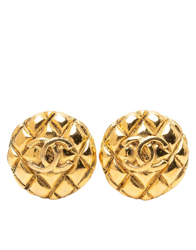Pre-Loved by Azura Reborn - Pre-Loved Gold Plated CC Quilted Round Clip On Earrings