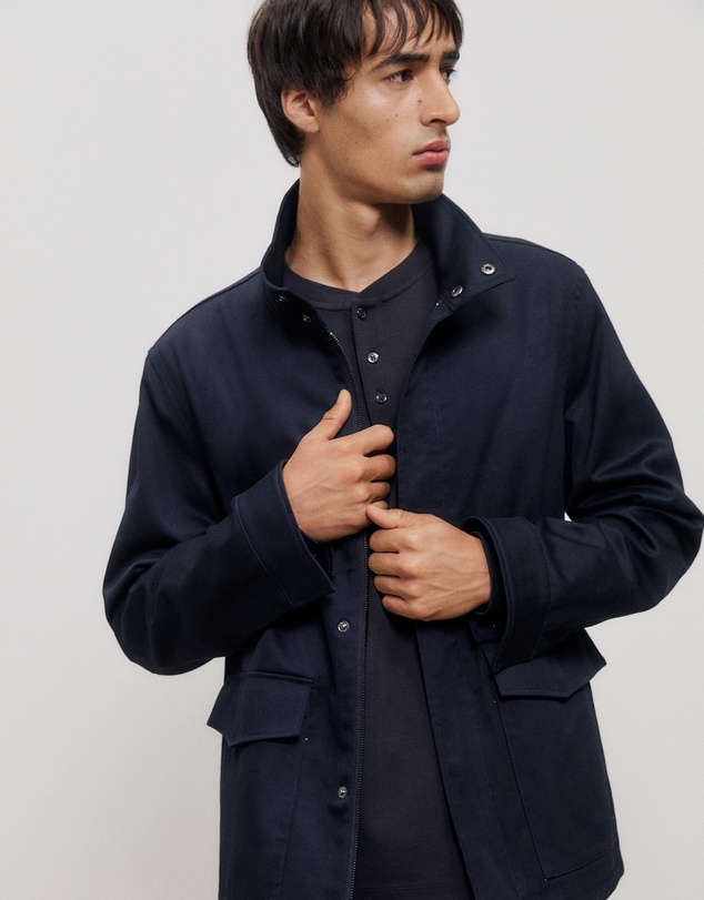 Trenery - Cotton Twill Zip Through Jacket in Navy