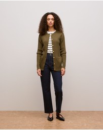 Trenery - Cotton Cable Knit Longline Cardigan in Dark Khaki