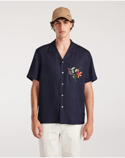 Calibre - Toucan Embroidery Short Sleeve Shirt Navy
