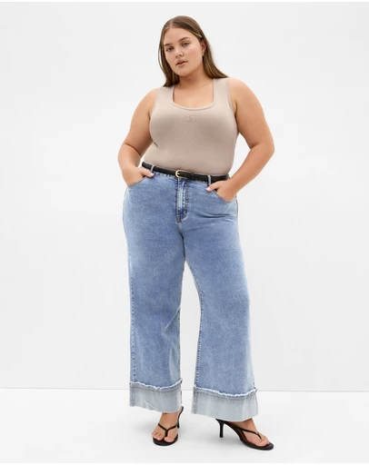 City Chic - Plus size Tara Motif Rib Tank - stone
