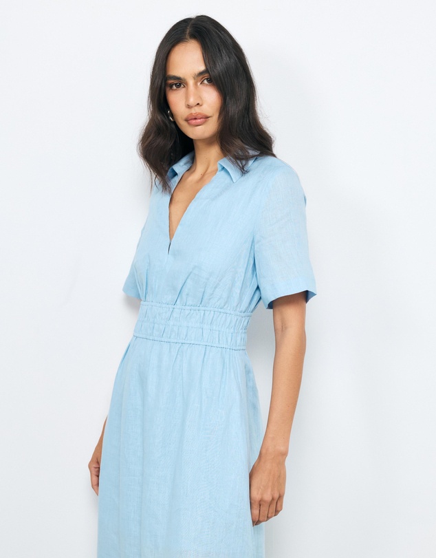 AERE - Ada Shirred Waist Linen Shirt Dress