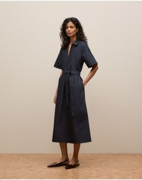 Trenery - Cotton Poplin Belted Popover Dress in Night Sky