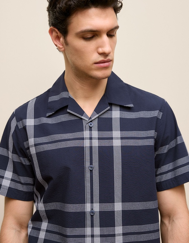 Trenery - Seersucker Check Camp Shirt in Navy
