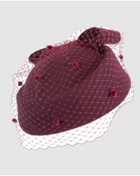 Max Alexander - Felt Burgundy Pillbox Hat With Veil