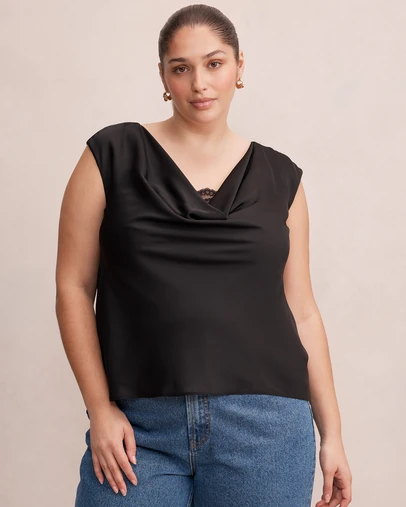 Forever New Curve - Ivy Curve Lace Trim Cowl Neck Top