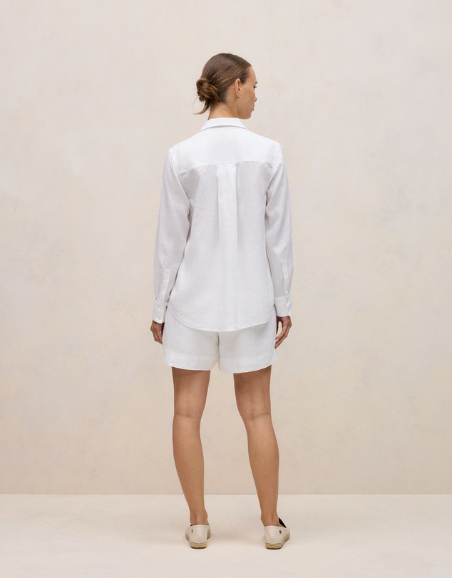 Trenery - Linen Pocket Detail Long Sleeve Shirt in White