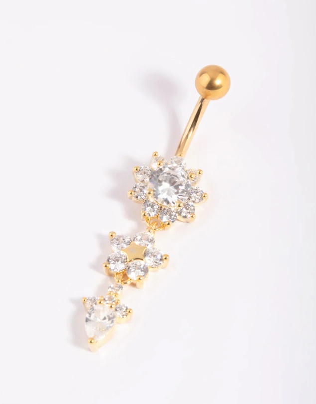 Lovisa - Gold Plated Titanium Floral Belly Bar