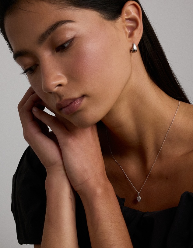 Michael Hill - Heart Shape Cubic Zirconia Halo Pendant Necklace in Sterling Silver
