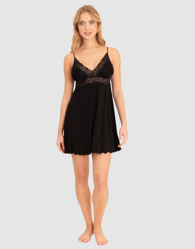 Oh!Zuza - Viscose & Lace Short V Neck Babydoll Chemise
