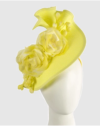 Fillies Collection - Bespoke Sculpted Fluro Yellow Racing Fascinator