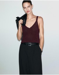 M.N.G - Lurex Knitted V-Neck Top