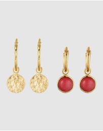 Elli Jewelry - Earrings Set Agate Circle 925 Sterling Silver Gold-Plated