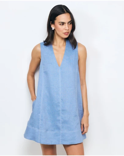 AERE - Anni Contrast Stitch Linen Mini Dress