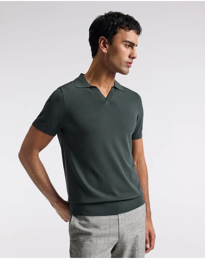 Calibre - Technical Knit Rib Collar Polo Fern